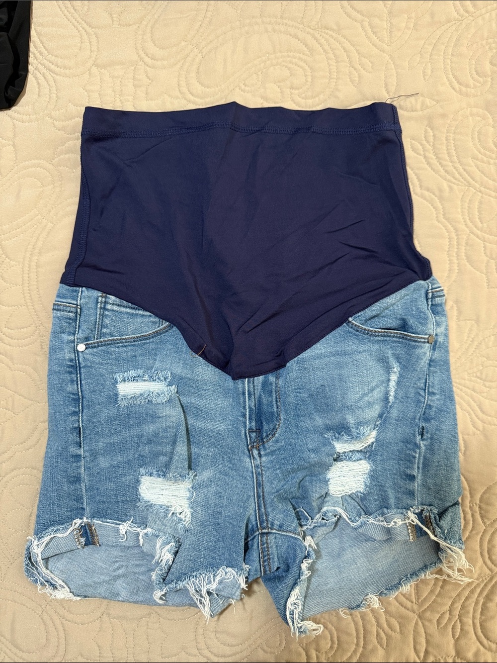 Pinkblush Navy High Waist Maternity Denim Shorts